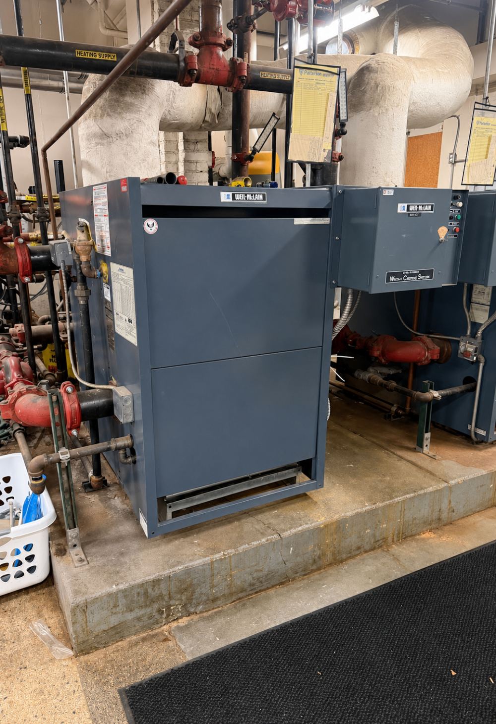 Commercial boiler equipment in a mechanical room